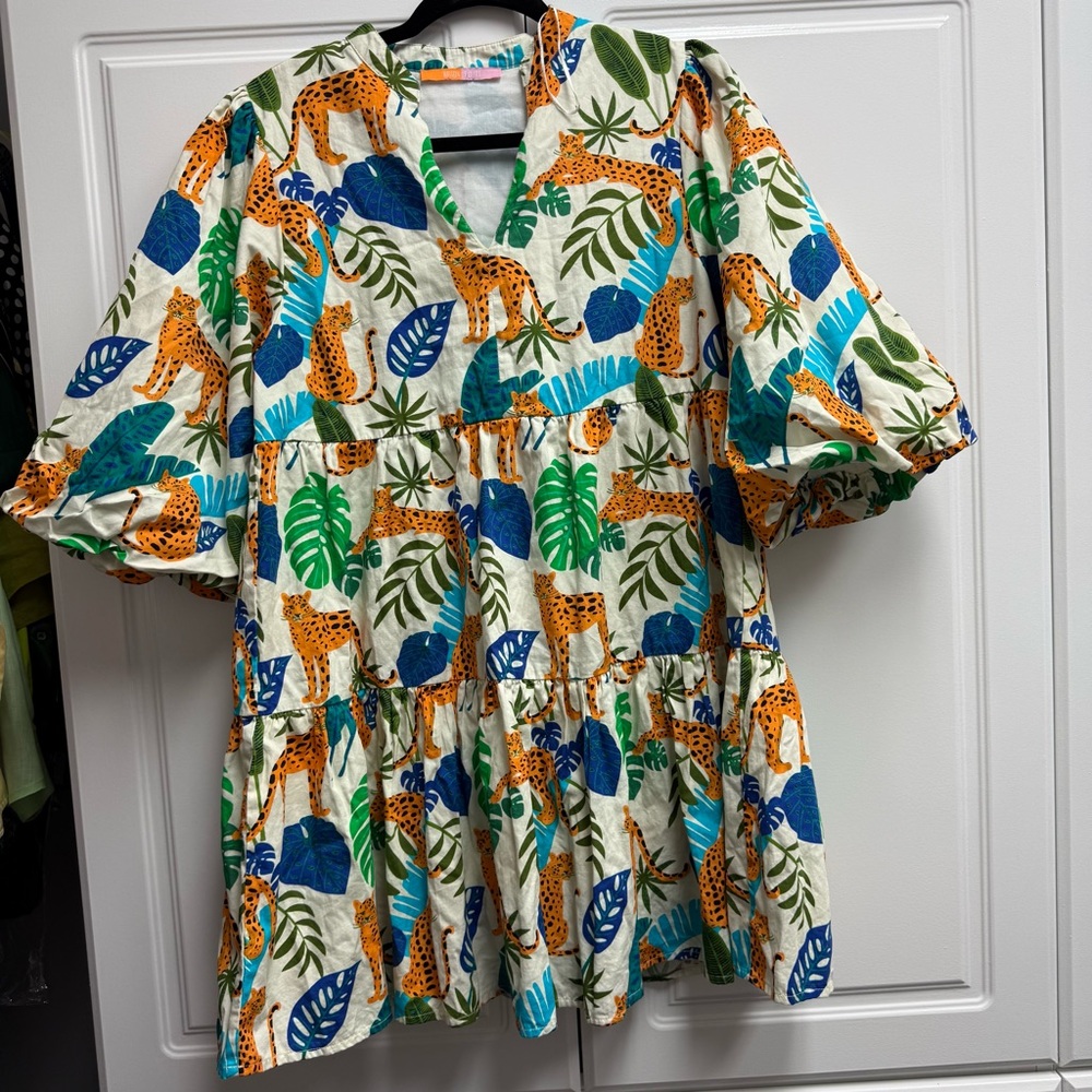 Briton Court Jungle Print Blouse with Leopard Design Dress